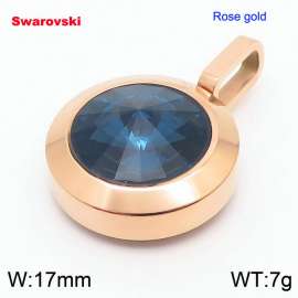 Stainless steel rose gold round pendant with swarovski stone