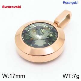 Stainless steel rose gold round pendant with swarovski stone