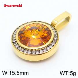 Stainless steel gold CZ pendant with swarovski circle stone