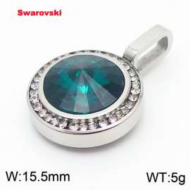 Stainless steel silver CZ pendant with swarovski circle stone