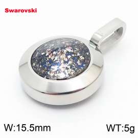 Stainless steel silver pendant with swarovski circle stone