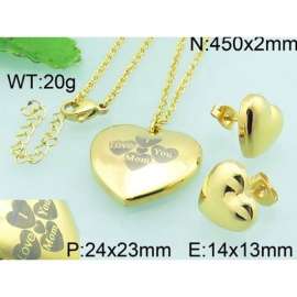Gold Heart I Love You Mother's Day Earrings Pendant Set