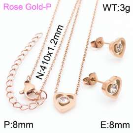 Stainless steel 410x1.2mm welding chain lobster clasp crystal heart charm rose gold set