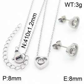 Stainless steel 410x1.2mm welding chain lobster clasp crystal heart charm silver set