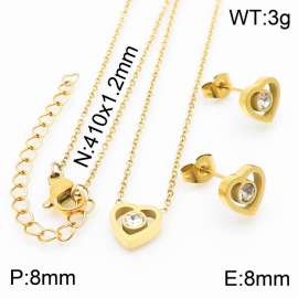 Stainless steel 410x1.2mm welding chain lobster clasp crystal heart charm gold set