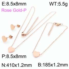 Stainless steel 410x1.2mm&185x1.2mm welding chain lobster clasp  solid heart charm rose gold set