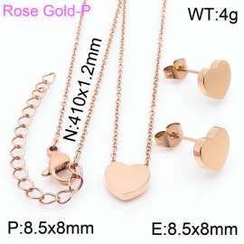 Stainless steel 410x1.2mm welding chain lobster clasp  solid heart charm rose gold set