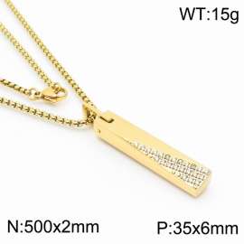 Stainless steel 500x2mm square pearl rectangle shiny crystal pendant gold necklace