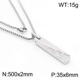 Stainless steel 500x2mm square pearl rectangle shiny crystal pendant silver necklace