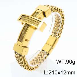 Stainless steel 210x12mm dragonbone chain magnetic clasp strong energic cross charm gold bracelet
