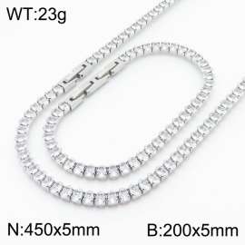 Women Oval Transparent Zircons Jewelry Set with Silver Color 450X5mm Necklace&200X5mm Bracelet
