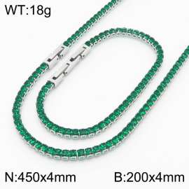 Women Square Green Zircons Jewelry Set with Silver Color 450X4mm Necklace&200X4mm Bracelet