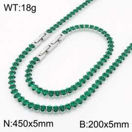 Women Oval Green Zircons Jewelry Set with Silver Color 450X5mm Necklace&200X5mm Bracelet