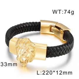 Gold Lion Head Bracelet Leather Rope Bracelet Fashion Men's Jewelry