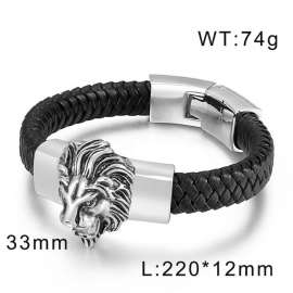 Steel Lion Head Bracelet Leather Rope Bracelet Fashion Men's Jewelry