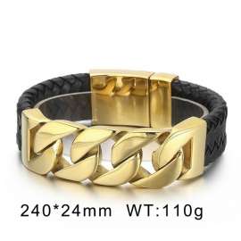 Coarse titanium steel chain leather bracelet Men's knitting cow leather buckle bracelet