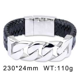 Coarse titanium steel chain leather bracelet Men's knitting cow leather buckle bracelet