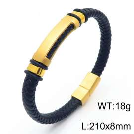 Trend fashion braided men's leather rope titanium steel bracelet