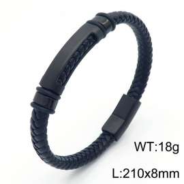 Trend fashion braided men's leather rope titanium steel bracelet