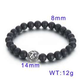 Lion Head Black Agate Bead Elastic Rope Men's Stone Bracelet