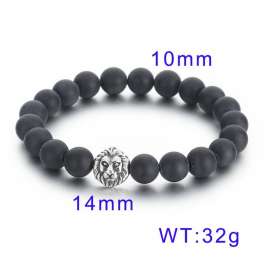 Lion Head Black Agate Bead Elastic Rope Men's Stone Bracelet