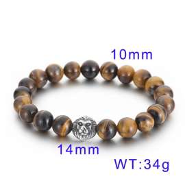 Lion Head Tiger Eye Beads Elastic Men's Stone Bracelet