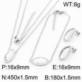45cm Long Silver Color Stainless Steel Jewelry Sets Oval Crystal Glass Pendant Link Chain Necklace Bracelets Stud Earrings For Women