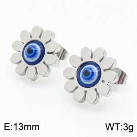 Silver Color Stainless Steel Sun Flower Devil's Eye Stud Earrings For Women