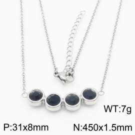 450mm women's simple steel color four black diamond stainless steel necklace