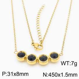 450mm Women's simple gold four black diamond stainless steel necklace