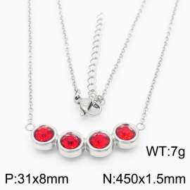 450mm women's simple steel color four red diamond stainless steel necklace