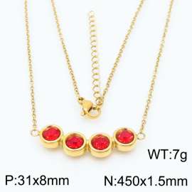 450mm Women's simple gold four red diamond stainless steel necklace