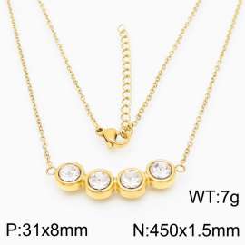 450mm Women's simple gold four diamond stainless steel necklace