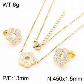 Crystal Sunflower stainless steel necklace gold  set