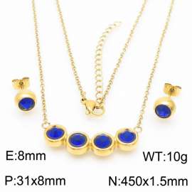 Blue stone stainless steel gold chains set