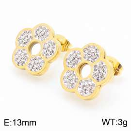 Fashion crystal gold flower stainless steel earrings