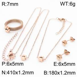 Rose Gold Stainless Steel cute Necklace Bracelet Ear Stud Ring