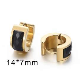 Round black glass gold ear buckle Gold-Plating Earring