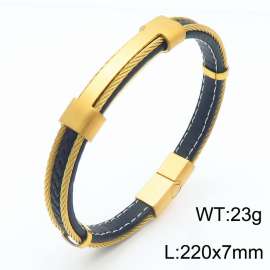 Stainless steel 220x7mm  art light luxury fashion strong power leather gold color bracelet