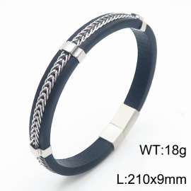 Stainless steel 210xmm  art light luxury fashion strong power leather bracelet