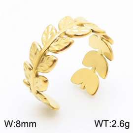 Stainless steel C-shaped minimalist fashion leaf opening gold ring