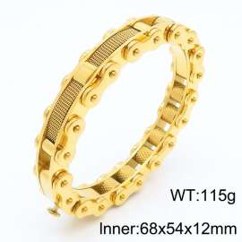 Fashionable Gold-plating Stainless Steel Bicycle Chain Bracelet with Leather for Men Color Gold