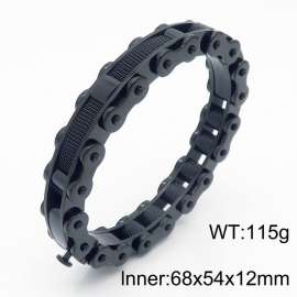 Fashionable Stainless Steel Bicycle Chain Bracelet with Leather for Men Color Black