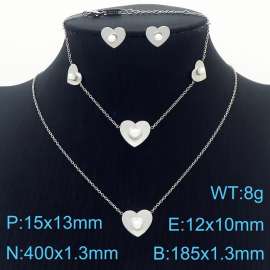 Stainless Steel Heart-shaped Shell beads Women's steel color jewelry three-piece set