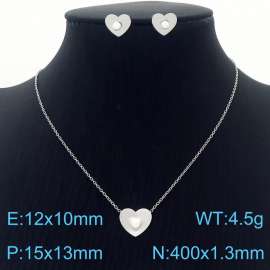 Stainless Steel Heart-shaped Shell Beads Women's steel color jewelry set