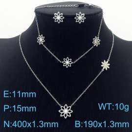 Stainless Steel Hollowed out Floral women's steel color jewelry three-piece set