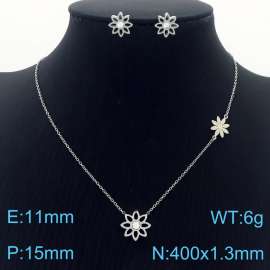 Stainless Steel Hollowed out Floral women's steel color Jewelry two-piece set