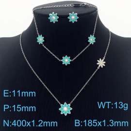 Stainless Steel Hollowed out drip glue flower women's steel color jewelry three-piece set