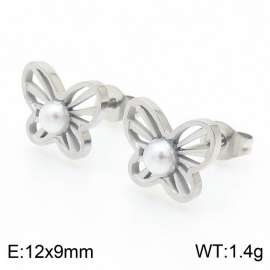 Stainless Steel Butterfly Shell Beads Women's steel earrings