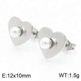 Stainless Steel Heart-shaped Shell Pearl earrings for women